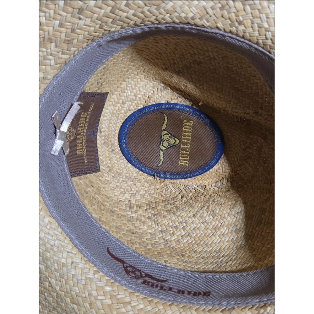 BULLHIDE Delmar Straw Cowboy Hat Rodeo Leather & Faux Turquoise Buckle Size L - Picture 8 of 8